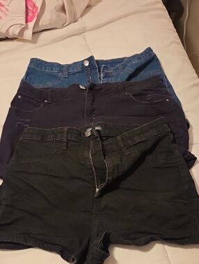 Three Casual Denim & Cotton Shorts - Black, Navy, Blue